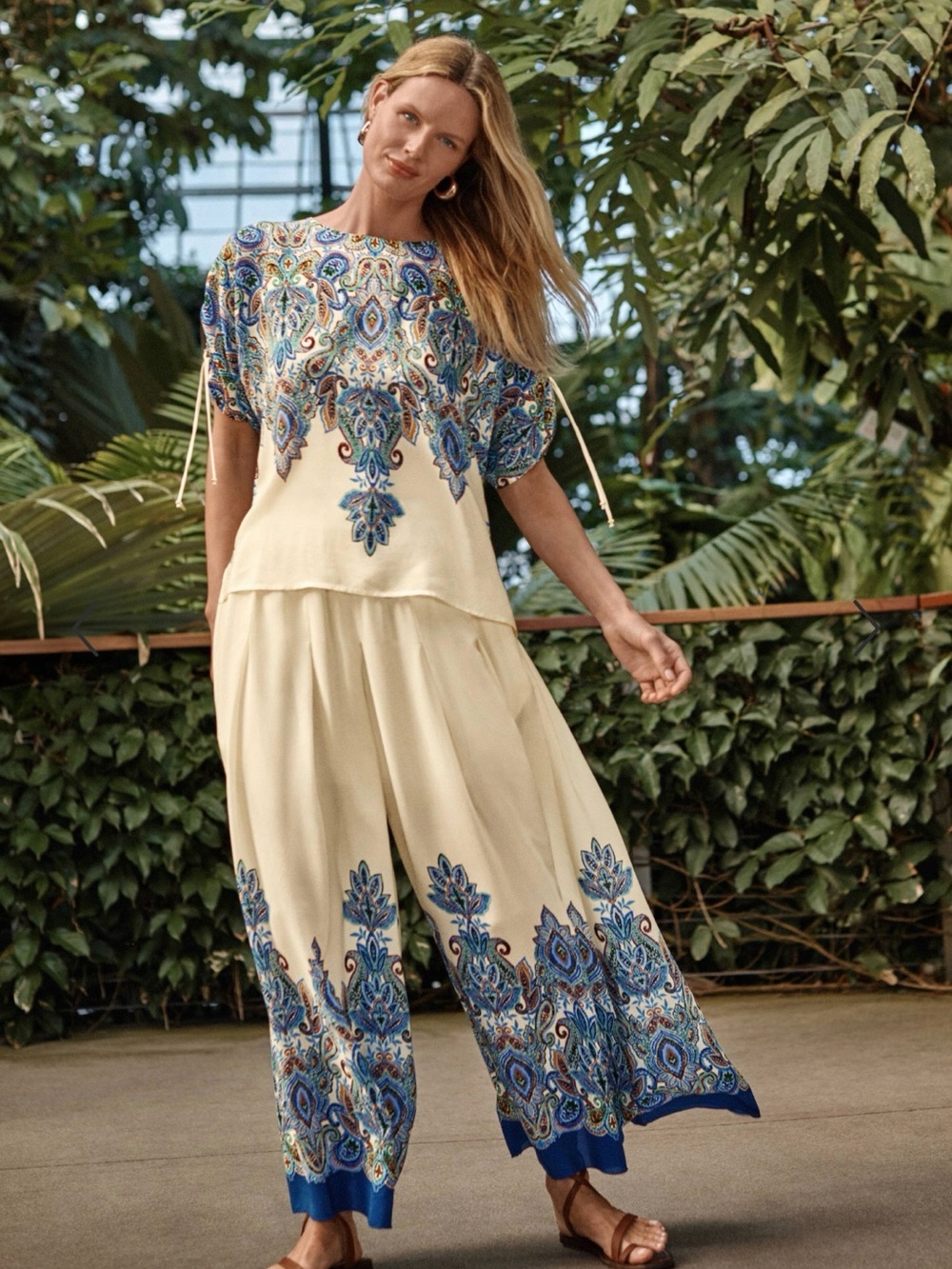 NWT Johnny Was Wide-Leg Pleated Silk Pants Sz M- L - Picture 5 of 5